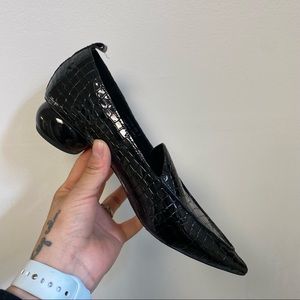 Jeffrey Campbell Black Viona Patent Croc Embossed Slip-On Loafer Shoes Size 7